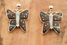 Calvin Begay Night Sky Design Sterling Silver Butterfly Earrings